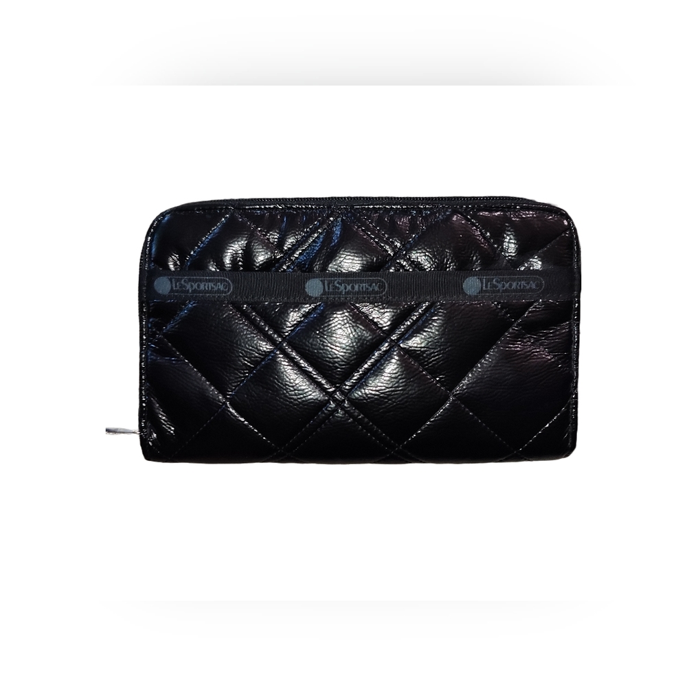 Lesportsac Lily Wallet - Black Crinkle Quilted print NWT